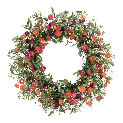 30" Green and Red Puleo International Artificial Daisy Floral Spring Wreath - IMAGE 1