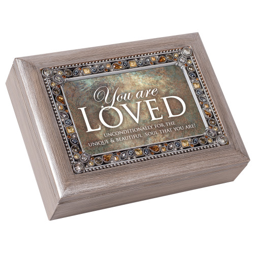 8" Gray and Amber "You are LOVED" Music Keepsake Box - IMAGE 1