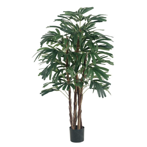 Artificial Potted Rhapis Palm Tree - 4' - Green and Brown - IMAGE 1