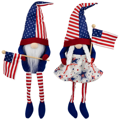 Stars and Stripes Patriotic Gnomes with Dangling Legs - 21.25" - Set of 2 - IMAGE 1