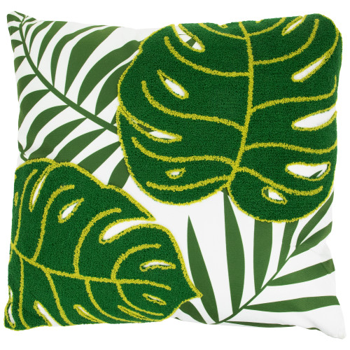 Tropical Palm Tree Leaves Throw Pillow - 16" - Green and White - IMAGE 1