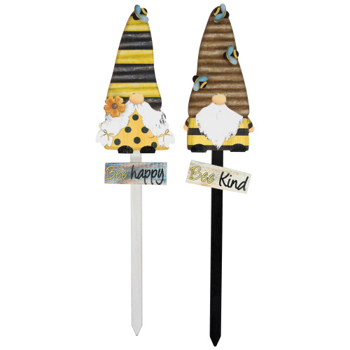 Bee Gnomes Wooden Garden Stakes - 24" - Set of 2 - IMAGE 1