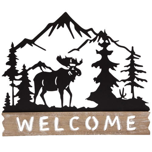 Welcome Moose Wooden Wall Sign - 11.75" - Brown - IMAGE 1