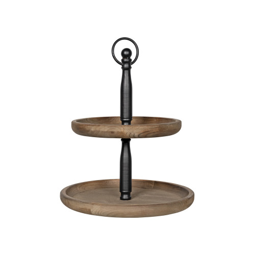 2 Tiered Decorative Tabletop Tray Stand - 14.25" - Brown and Black - IMAGE 1