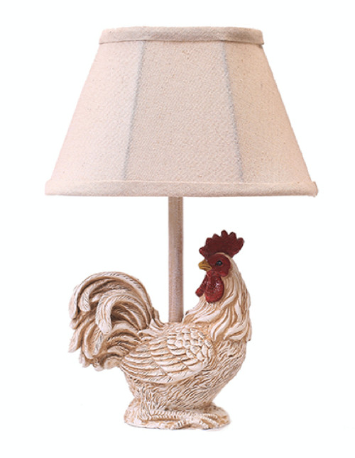 Set of 2 Country Rustic Farm Rooster Accent Lamps with Beige Linen Shades 12" - IMAGE 1