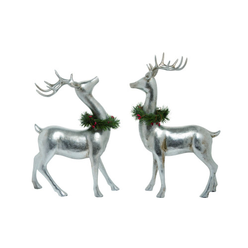 Set of 2 Silver and Green Sitting Reindeer Christmas Decors 14" - IMAGE 1