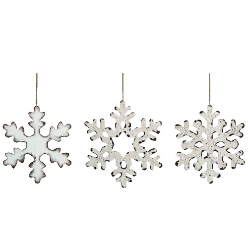 Set of 3 White Snowflake Christmas Ornaments 5" - IMAGE 1