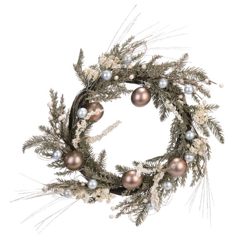 Ornamental Christmas Holiday Metallic Wreath, Gold and Silver 22-Inch - IMAGE 1