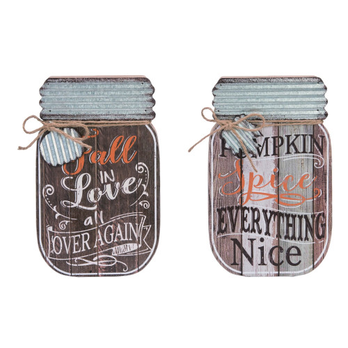 Set of 2 Gray and White Harvest Mason Jar Wall Decors 10" - IMAGE 1