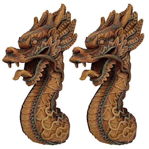 Asian Fire Dragon Wall Sculptures - 18.5" - Brown - Set of 2 - IMAGE 1