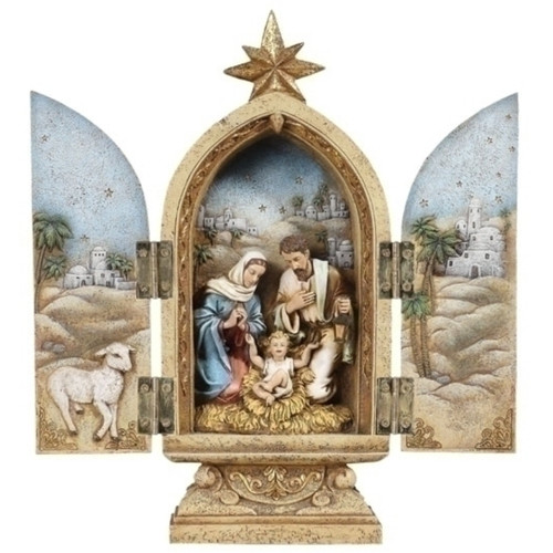 Holy Family Triptych Christmas Tabletop Figurine - 10" - Brown and Blue - IMAGE 1