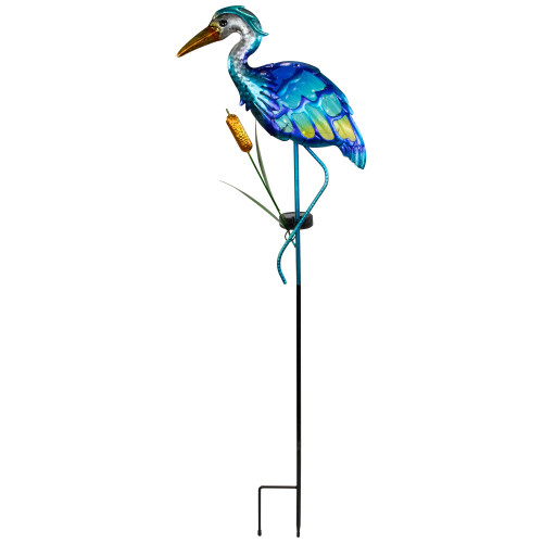 Solar Lighted Blue Heron Outdoor Garden Stake - 37" - IMAGE 1