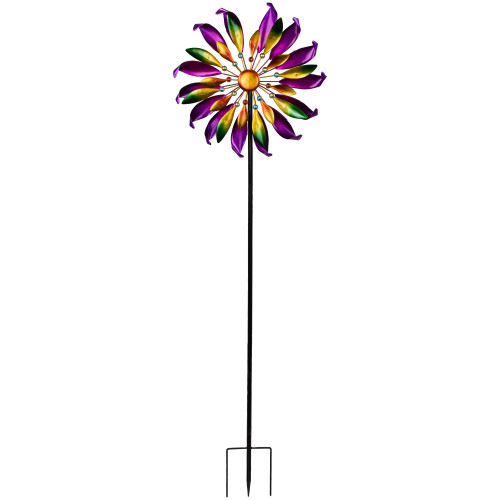 Mardi Gras Flower Outdoor Pinwheel Garden Stake - 4.5' - IMAGE 1