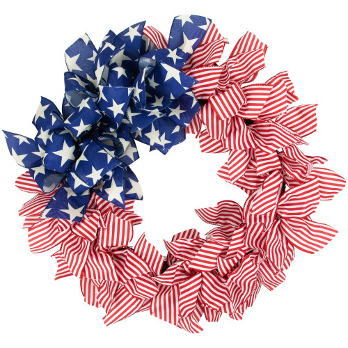 Stars and Stripes Patriotic Ribbon Wreath - 24" - IMAGE 1