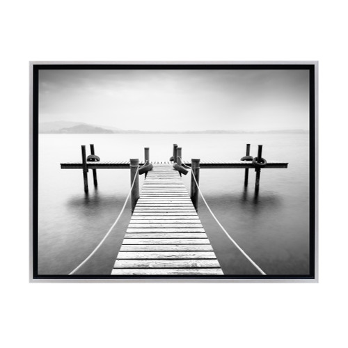 Lake Pier Framed Canvas Wall Art - 24" x 32" - Champagne - IMAGE 1
