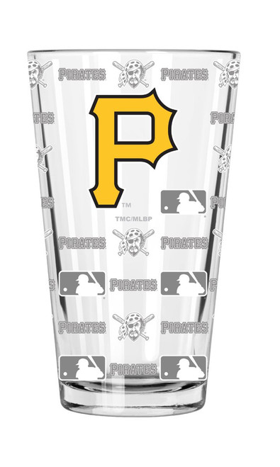 5.75" Clear and Yellow MLB Pittsburgh Pirates Sandblasted Pint Glass 16 oz. - IMAGE 1