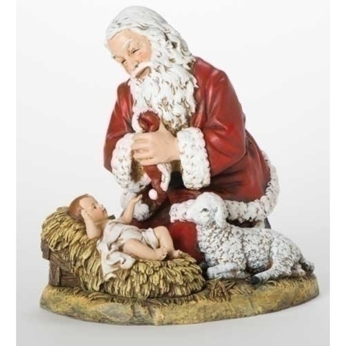 13" Kneeling Santa with Baby Jesus and Lamb Christmas Figurine - IMAGE 1