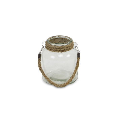 6.5" Clear Ribbed Glass Jar with Rope Wrapped Neck - IMAGE 1