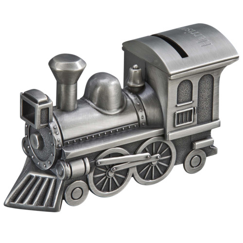 6" Silver Stainless Steel Train Design Coin Bank - IMAGE 1