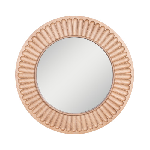 Natural Finish Wooden Framed Carved Round Wall Mirror - 28" - IMAGE 1