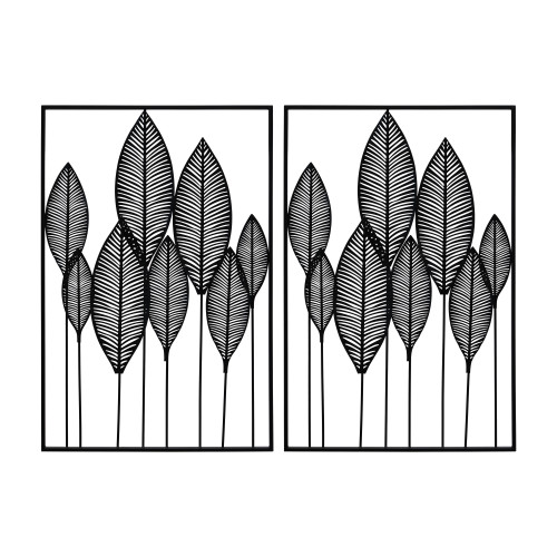 Leaf Motif  Metal Wall Panels - 35.25" - Black - Set of 2 - IMAGE 1