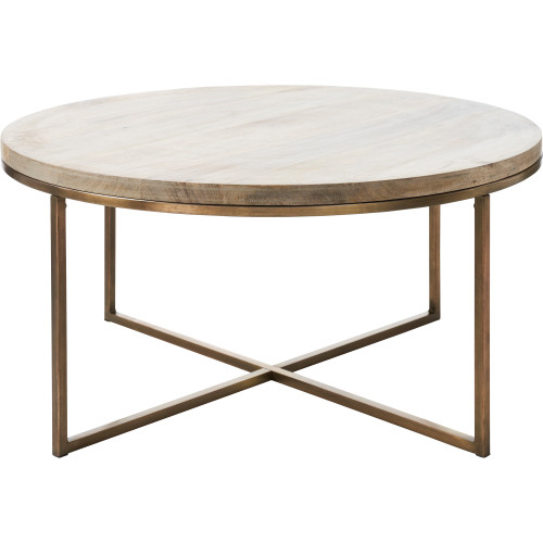 Modern Mango Wood Coffee Table - 30" - Beige and Gold - IMAGE 1