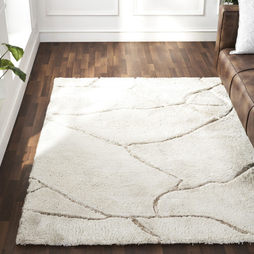 5.25' x 7.25'  Marble Stone Pattern Rectangular Area Throw Rug - White and Brown - IMAGE 1