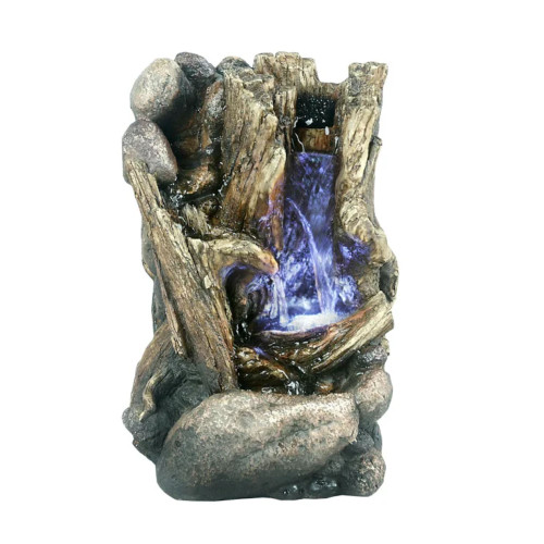 11" Ivory and Stone Gray Tree Trunk Fountain with LED Lights - IMAGE 1