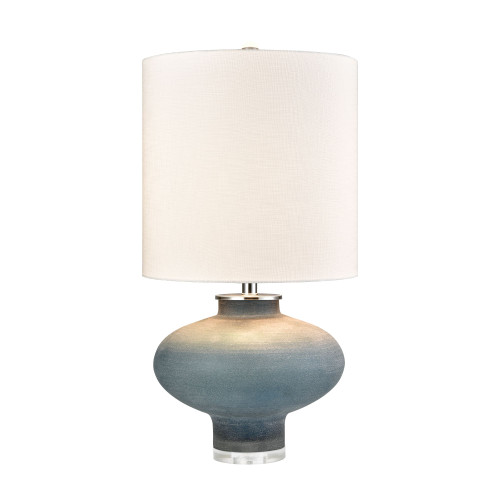 28" Frosted Blue and Clear Central Rounded Base Table Lamp with White Drum Shade - IMAGE 1
