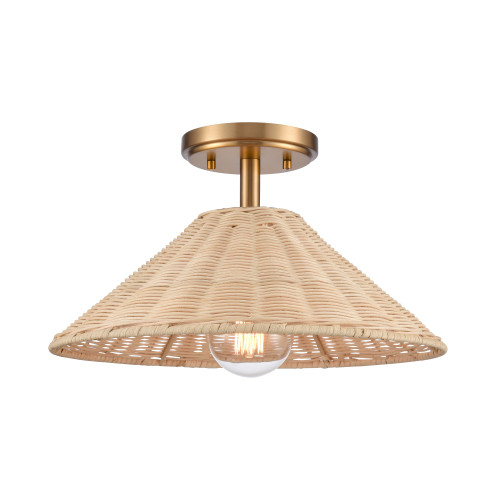14" Brushed Gold 1-Light Semi Flush Mount Ceiling Fixture - IMAGE 1
