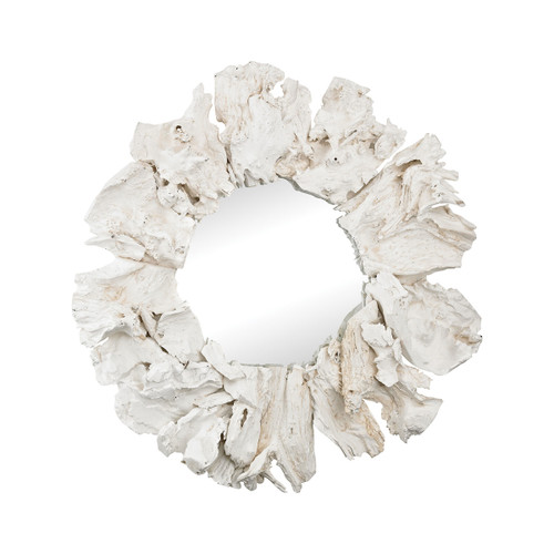 Wooden Framed Beveled Round Wall Mirror - 32" - White - IMAGE 1