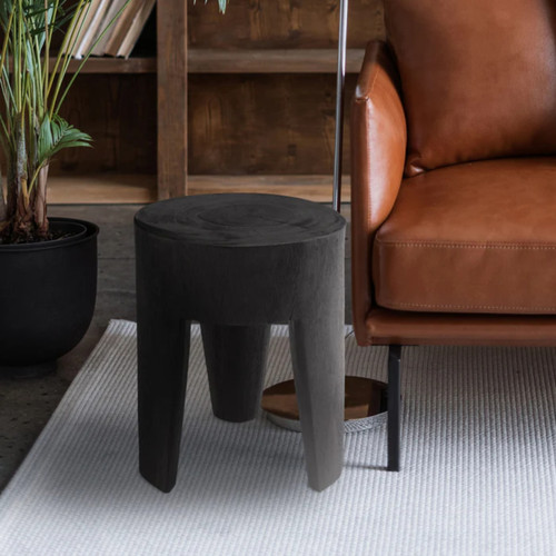 Rustic Log Wood Side Accent Table - 17.75" - Matte Black - IMAGE 1