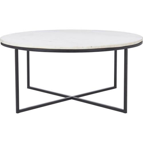 Round Coffee Table with Marble Top - 35" - Matte Black and White - IMAGE 1