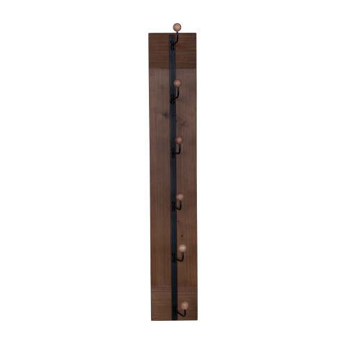Vertical Wooden Wall Mounted Hook - 36" - Brown and Black - IMAGE 1