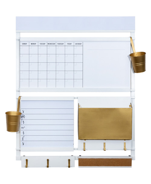 Matte Metal Wall Organizer - 36.5" - White and Gold - IMAGE 1