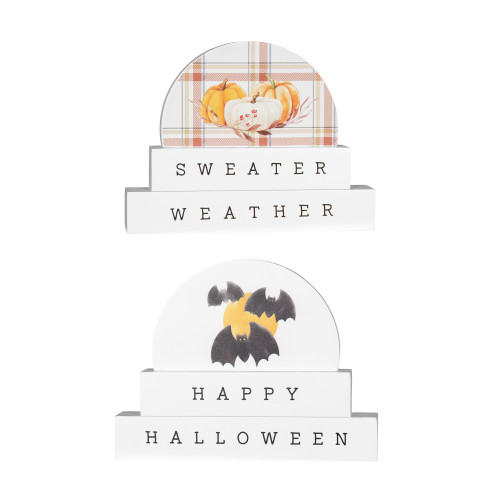 Double Sided "Sweater Weather Happy Halloween" Tabletop Sign - 7" - Multi-Color - IMAGE 1