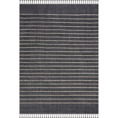 Striped Rectangular Area Throw Rug - 7.75' x 10' - Charcoal Black and Gray - IMAGE 1