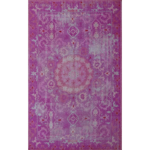 Hand Knotted Medallion Rectangular Area Throw Rug - 5' x 7’ - Pink - IMAGE 1