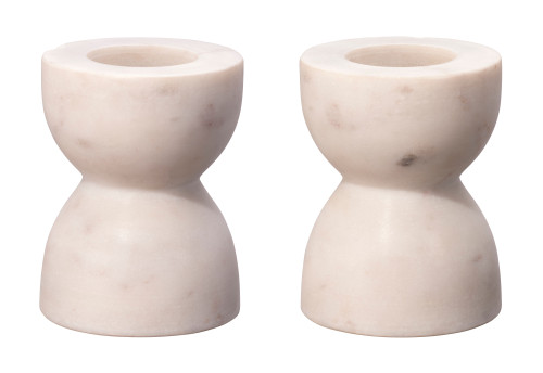 Petit Marble Candlesticks - 4" - White - Set of 2 - IMAGE 1