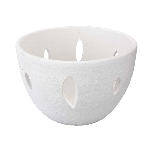12.5" Solid Matte White Contemporary Ceramic Crater Lacerated Bowl - IMAGE 1