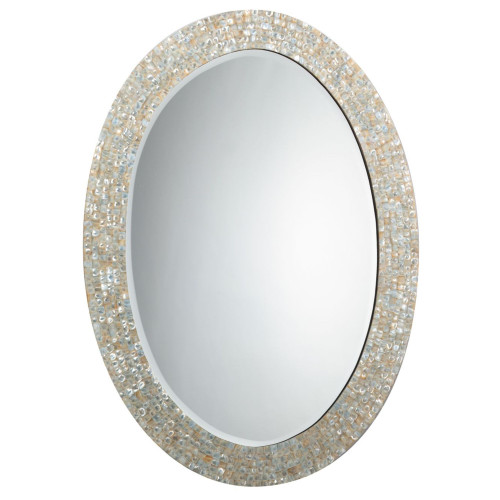 Large Pearl Oval Wall Mirror - 43.5" - Blue and Beige - IMAGE 1