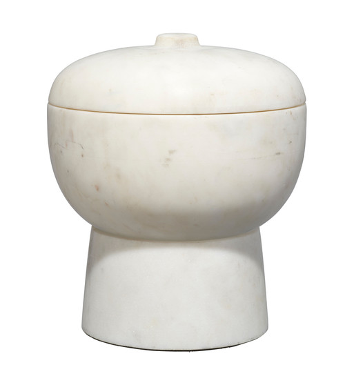Large Marble Storage Bowl with Lid - 7.25" - White - IMAGE 1