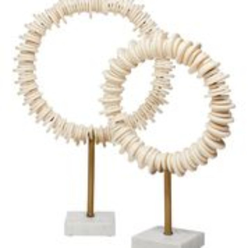 Set of 2 Cream Resin Arena Ring Sculptures 19" - IMAGE 1
