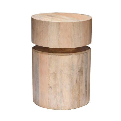 19" Beige Stacked Cylindrical Wood Side Table - IMAGE 1