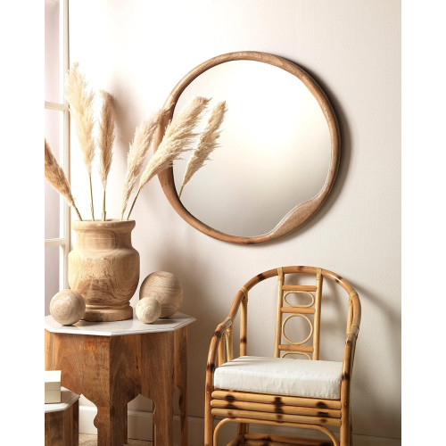 Mango Wooden Framed Round Wall Mirror - 36" - Grey - IMAGE 1