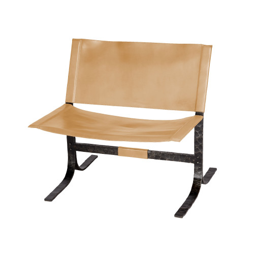 28.5" Brown Full Grain Leather Sling Chair - IMAGE 1