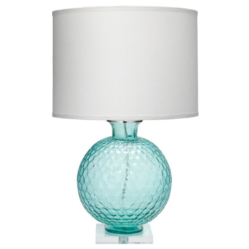 30" Aqua Clark Table Lamp with Large Drum Shade in White Linen - IMAGE 1