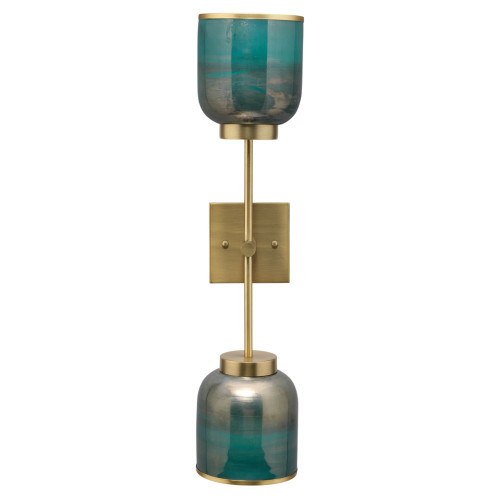 24.75" Vapor Double Wall Sconce in Antique Brass and Aqua Metallic Glass - IMAGE 1