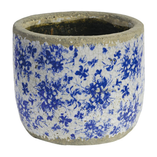 Distressed Finish Flower Terracotta Planter - 8.25" - Blue and White - IMAGE 1