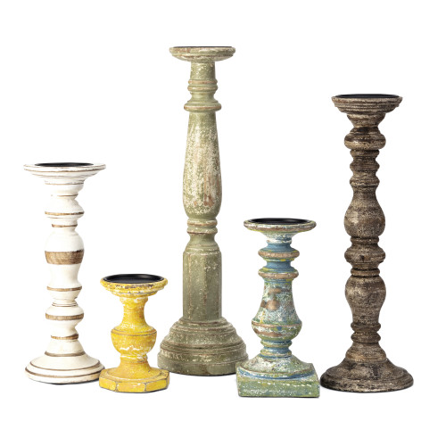 Weathered Style Wooden Candleholders - 19" - Multi-color - Set of 5 - IMAGE 1